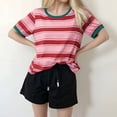 thumbnail image 2 of DHFJKG Womens Tops Striped Color Block Short Sleeve T Shirts Crewneck Casual Loose Fit Basic Tee Shirt Summer Trendy Tops, 2 of 7