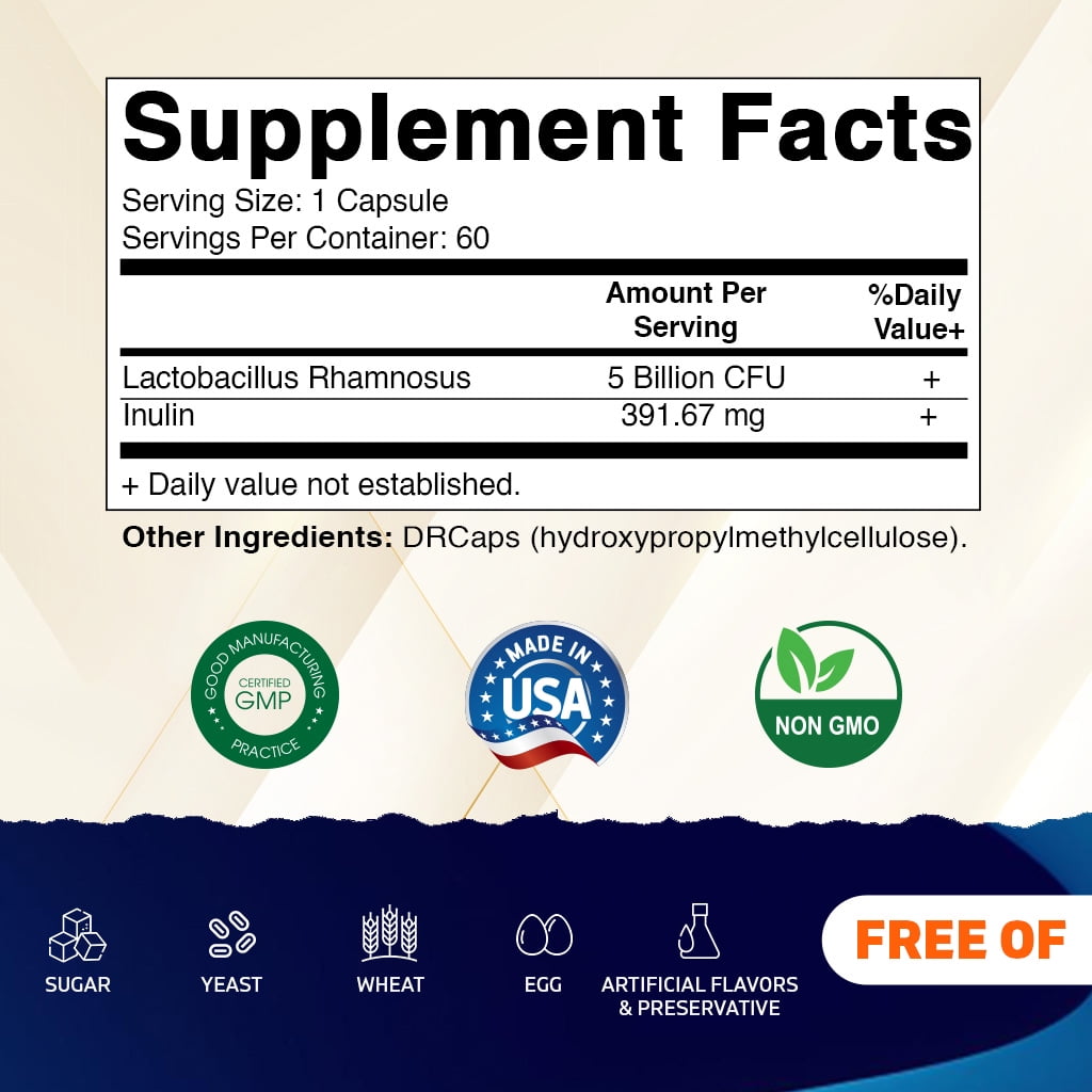(3 pack) Vitamatic Lactobacillus Rhamnosus 5 Billion per DR Capsule (10 Billion Per 2 Capsules) - 60 Count - Advanced Digestive & Immune Support - Made with Prebiotic Inulin Fiber