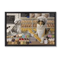 Stupell Industries Meow Bakery Funny Cats Food & Beverage Painting Black Floater Framed Canvas Art Print Wall Art, 25 x 17