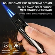 Fankiway Scorch Torch Lighter, Windproof Straight Torch Blue Flame Lighter Butane Torch Turbine Torcher Inflatable Gas Windproof Lighter Refillable Butane Lighter For Outdoor BBQ Baking