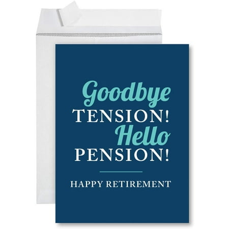 Koyal Wholesale Funny Jumbo Retirement Card With Envelope, Farewell Office, Goodbye Tension Hello Pension Blue