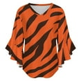 thumbnail image 5 of Wild Tiger Stripe Pattern Women's V-Neck Blouse With 3/4 Ruffled Bell Sleeves Casual Top Ladies Blouses, 5 of 7