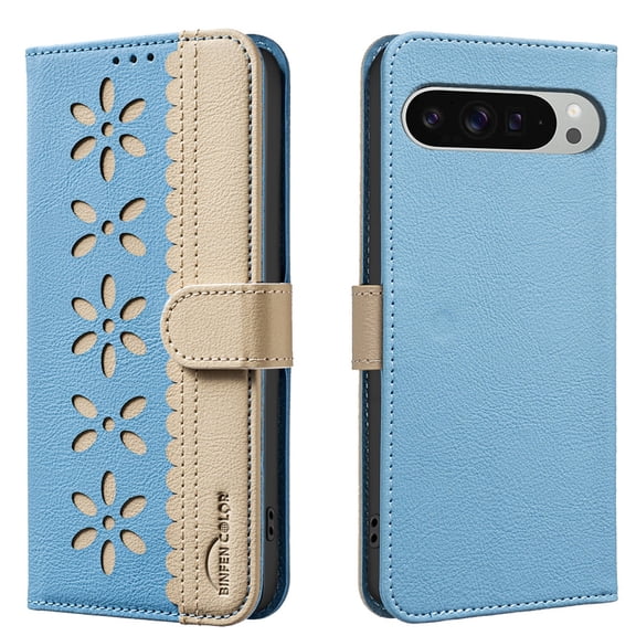 for Google Pixel 9 Pro XL Wallet Case Flower Floral Pattern Magnetic Leather Flip Cover with Kickstand Protective Case