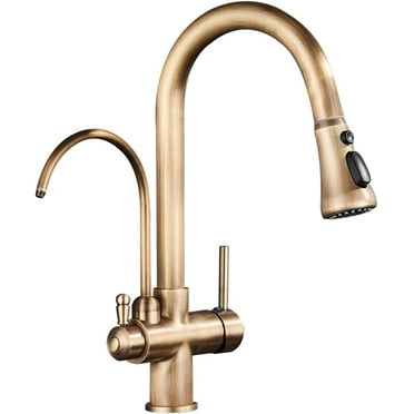 Kitchen Faucets, Antique Brass Kitchen Pull Out 360 Rotation Water Filter Tap, 3 in 1 Kitchen Sink Mixer Purification Water Mixer Filtered Faucet