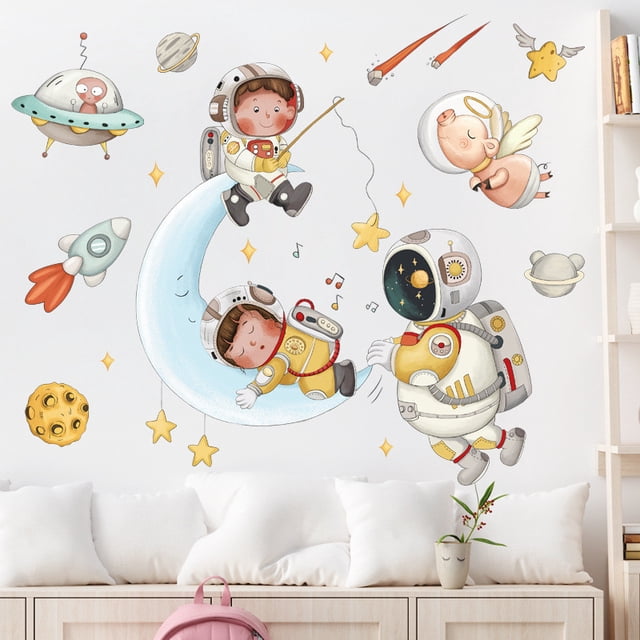 Vinil Decorativo Astronauta Nave Espacial Luna Niño Bebé Dara Baby VinDe252