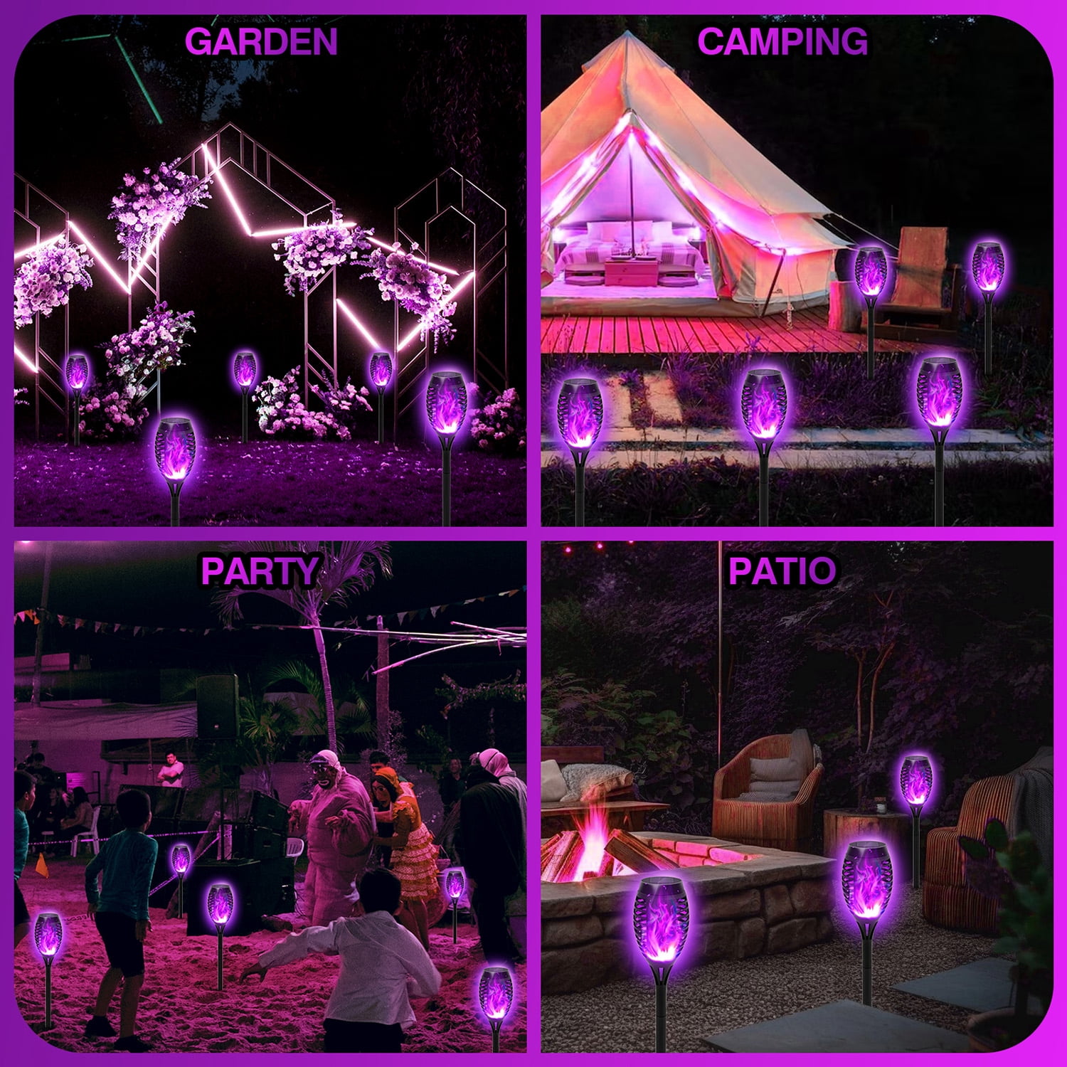 6PCS Solar Lights, Solar Torch Light with Flickering Flame for Garden Decor, Waterproof Solar Powered Outdoor Lights, Flame Torches for Outside Patio Path Yard Decorations