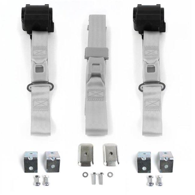 Chevy FS Blazer 1973-1991 Standard 2 Point Gray & Grey Retractable Bench Seat Belt Kit with Bracketry - 3 Belts