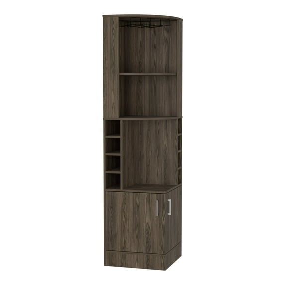 Newboti Furniture Corner Bar Cabinet, Two External Shelves, Dark Walnut 51067