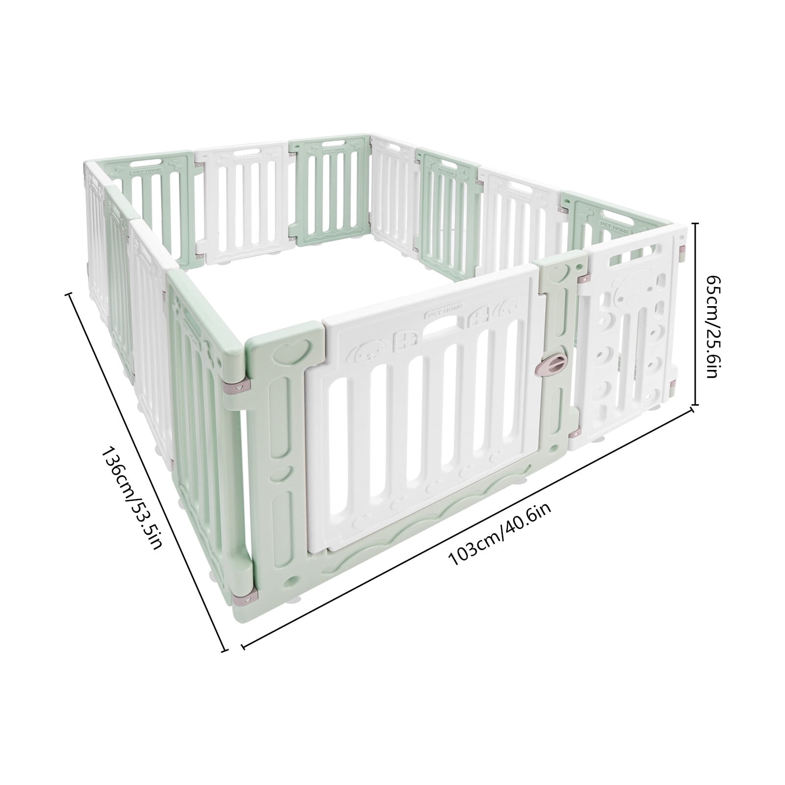 11 Panels Pet Barrier, Dog Playpen with Door, HDPE, Pet Safety Fence for Indoor, Green and White