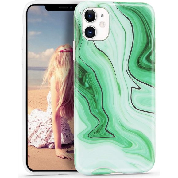 Case For Iphone 11 Glitter Marble Soft Silicone Phone Case Stone Marble Slim Tpu Bumper Phone Case Flexible Protective Cover Soft Back Cover Rubber Thin (Green 2)
