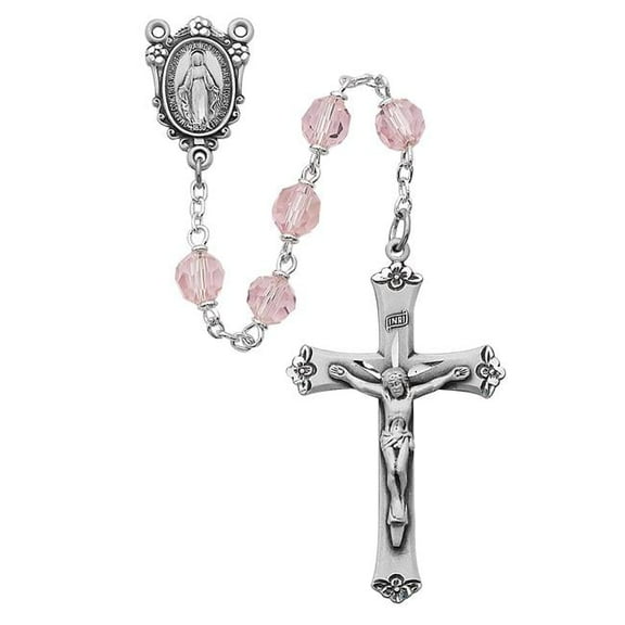 7 mm Tin Cut Crystal Croos Rosary Set - Pink