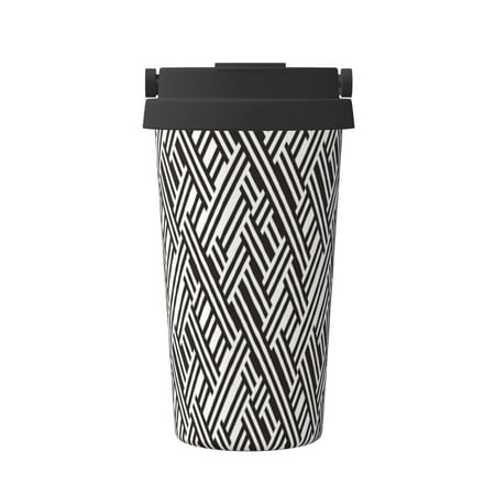 

Uemuo Black White Stripes Print Carry Insulated Coffee Mug Travel Mug with Hidden Handle Insulated Coffee Flask Leak-proof Travel Mug Insulated Mug for Office
