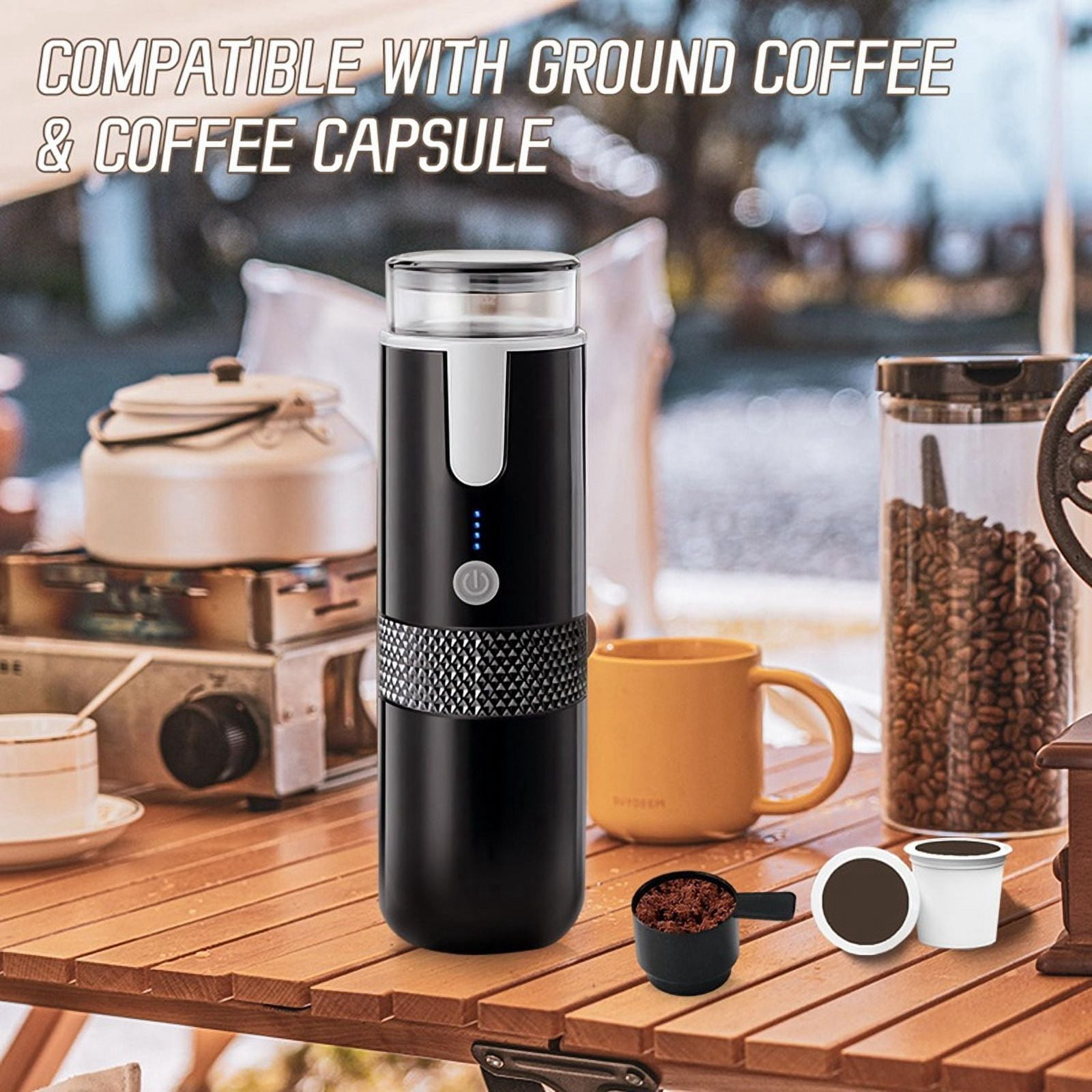 Portable Espresso Maker, Electric Travel Coffee Machine for Office Camping Fit Powder & Capsule