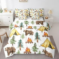 Erosebridal Rustic Bear Bedding Sets Twin Size, Jungle Adventure Comforter Sets with Sheets, Happy Camping Decor, Reversible 7pcs