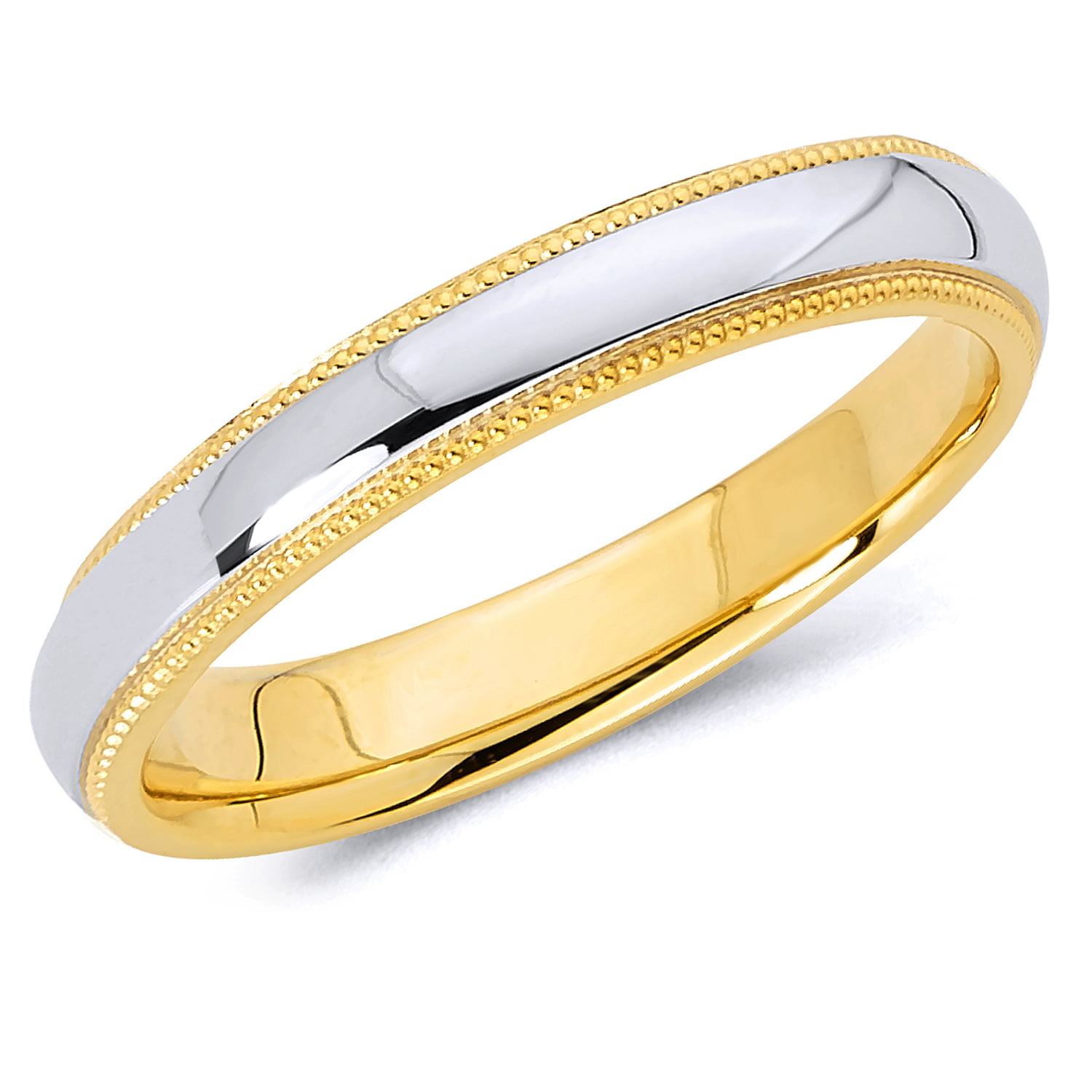 Wellingsale 14k Two 2 Tone White and Yellow Gold Polished 4MM Domed Center Milgrain Comfort Fit Wedding Band Ring