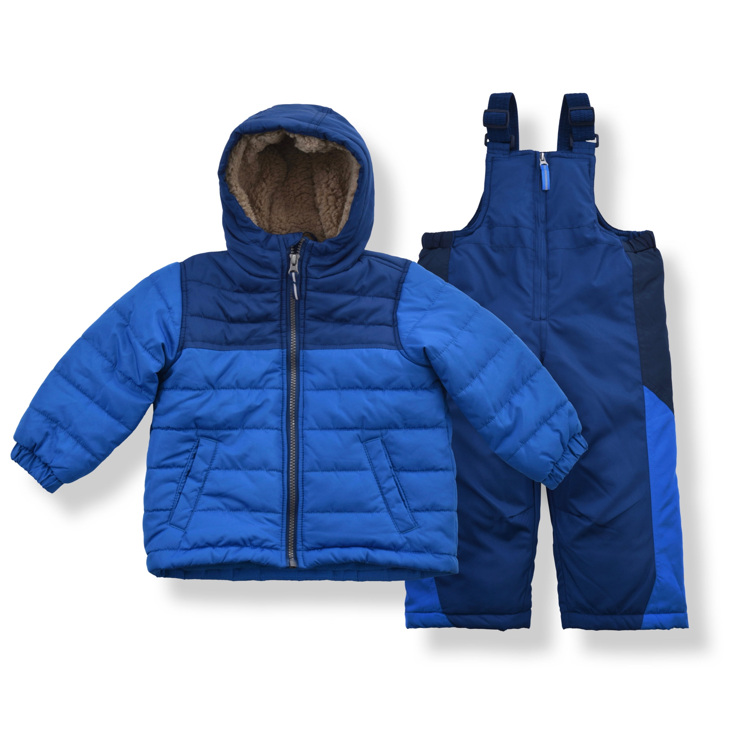 Photo 1 of Arctic Quest Boy's Color Block Puffer Jacket and Ski Bib Snowsuit Set - Size 7, Blue