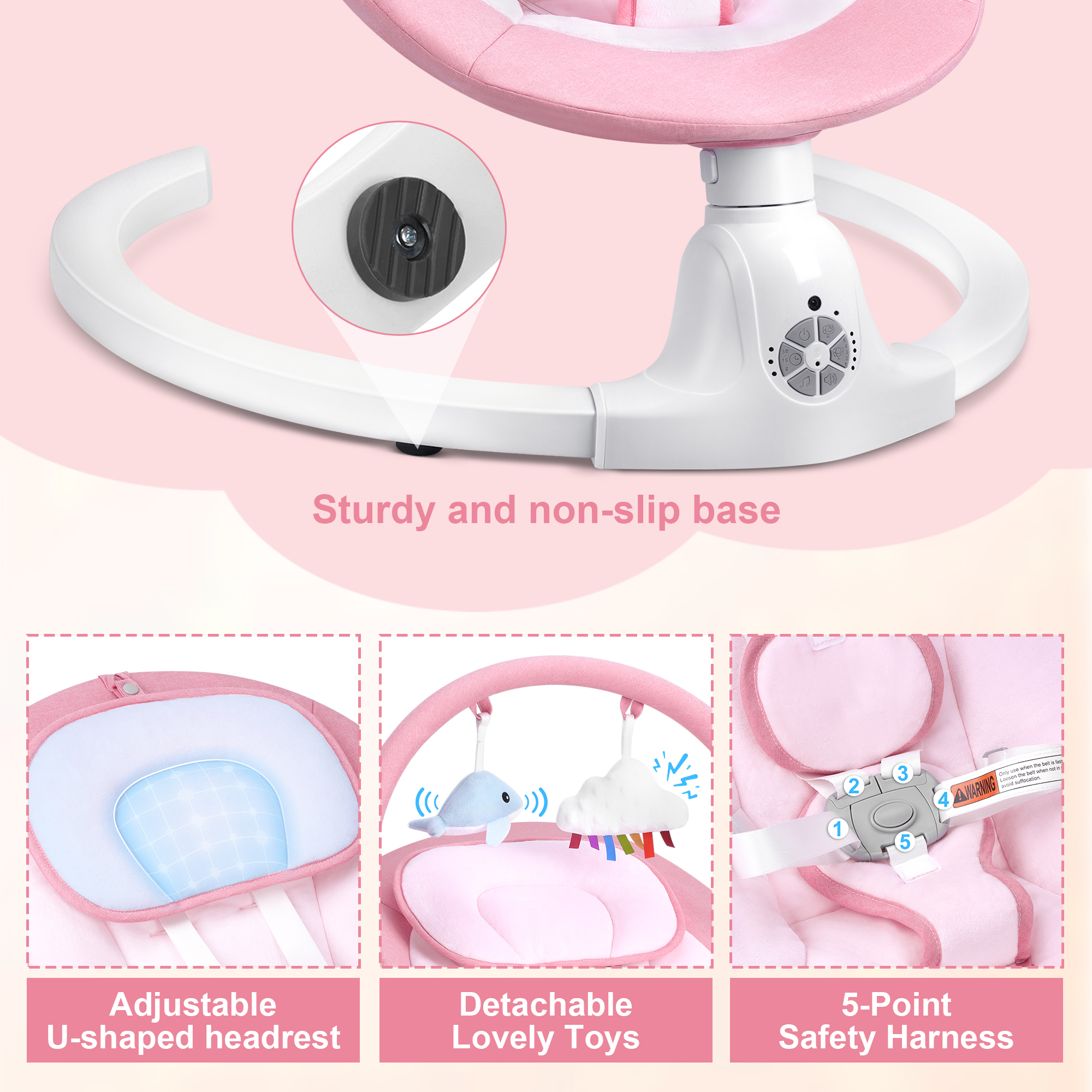 Babyeap Electric Baby Swing with Remote Control, Pink photo 6