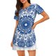 thumbnail image 1 of Fotbe Blue Watercolor Bata de Dormir para Mujer con Estampado, Camisón de Algodón de Manga Corta, Ropa de Dormir Casual, 1 of 6