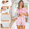 thumbnail image 7 of Xixirimido Cherry Blossom Music Notes Pink Pattern Women Maternity Nursing Pajama Set Breastfeeding Double Layer Pregnancy Pjs 2Pcs Set Short Sleeve Postpartum Sleepwear, Medium, 7 of 7
