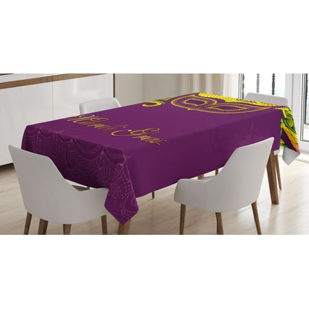 

Mardi Gras Tablecloth Colorful Lace Style Corner Ornaments Calligraphy and Dotted Mask Design Rectangular Table Cover for Dining Room Kitchen 60 X 90 Inches Purple Yellow Green by Ambesonne