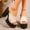 #0107-Beige, variant on Women's Plus Size Heeled Sandals, Peep Toe Wide Strap Design, Textured Sole Block Heel for Summer Outdoor Vacation Gift