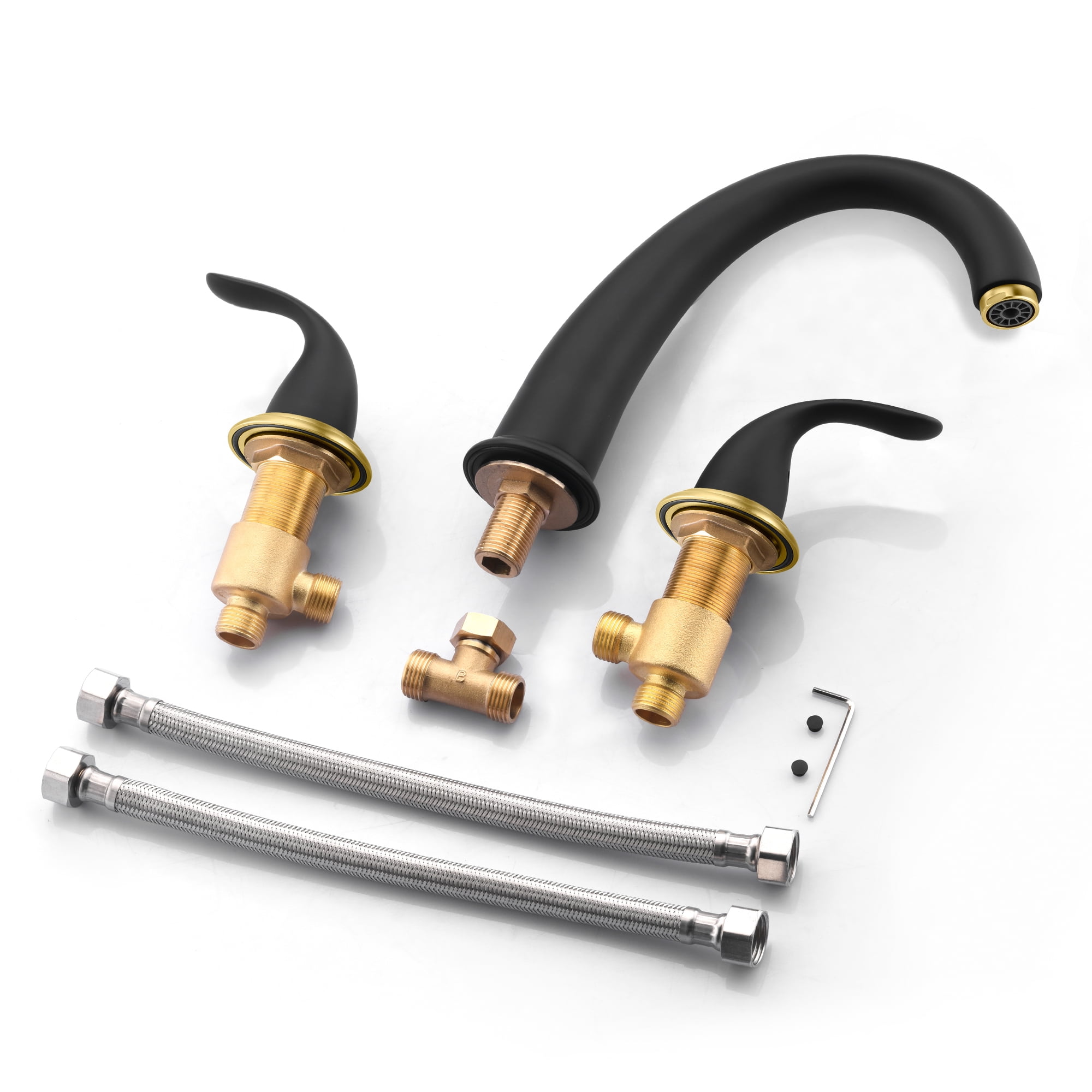 SUMERAIN Widespread Bathtub Faucet 2 Handle High Flow Deck Mount Tub Faucet with Valve,Black and Gold