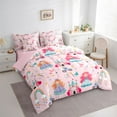 thumbnail image 3 of jejeloiu Chic Princess Girl 7-Piece Bedding Comforter Set,Fairy Tale Castle King Bedding Sets,Rainbow Stars Loves Bed Sheets For Child,Breathable Home Decor Reversible, 3 of 8