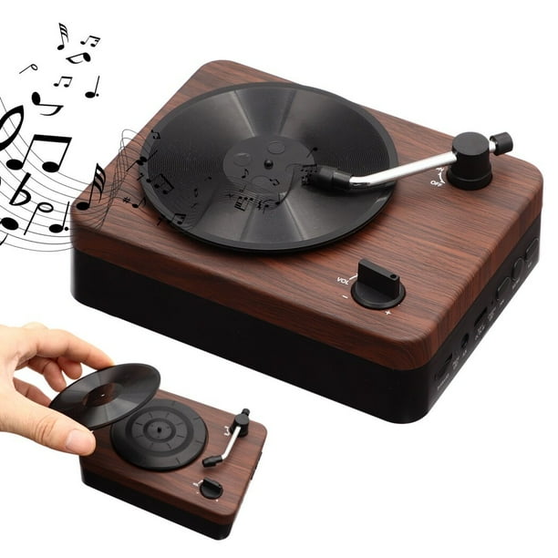 Reproductor de discos de vinilo retro, tocadiscos BT 5.0 con 2 altavoces estéreo incorporados, reproductor de música portátil compatible con tarjeta TF y entrada auxiliar, tocadiscos de granos de made