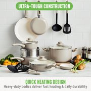 GreenLife 16 Piece Nonstick Cookware Set, Soft Grip Non-Toxic, Dishwasher Safe, Taupe