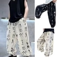 thumbnail image 4 of Odeerbi 5-15 Años Niños Pantalones de Seda Acampanados de Verano Pantalones Jogger Con Estampado Caligráfico Pantalones Farol de Secado Rápido Pantalones Haren, 4 of 4