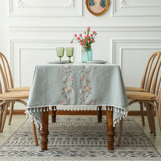 Mantel bordado rectangular de tela de imitación de algodón y lino, mantel para mesa de té, mantel de picnic, mantel pastoral para el hogar