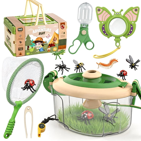 Caunedy 13 Pcs Kids Explorer Kit Includes Insect Box,Whistle,Magnifying Glass,Insect Catching Net,Kids Bug Catching Kit Gift for Boys Girls Aged 3-12