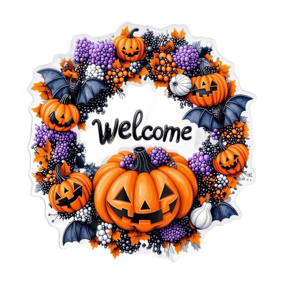 Halloween Wreath 8 X 8 Inch Welcome Front Door Hanging for Porch and Party Decor