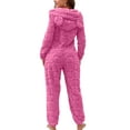 thumbnail image 3 of Kixjoy Hot Pink Jumpsuits for Women Long Sleeve Zip Up Fuzzy Pajama Thermal Fleece Fall Jumpsuits Casual Soild Hooded Women's Sleepwear, Hot Pink XL, 3 of 3