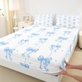 thumbnail image 3 of Homewish Cute Bowknot Bowtie Queen Sheet Sets,Geometric Circular Flat Sheet,Blue White Queen Fitted Sheet For Kids,Microfiber Bedroom Decor,4 Pieces, 3 of 7