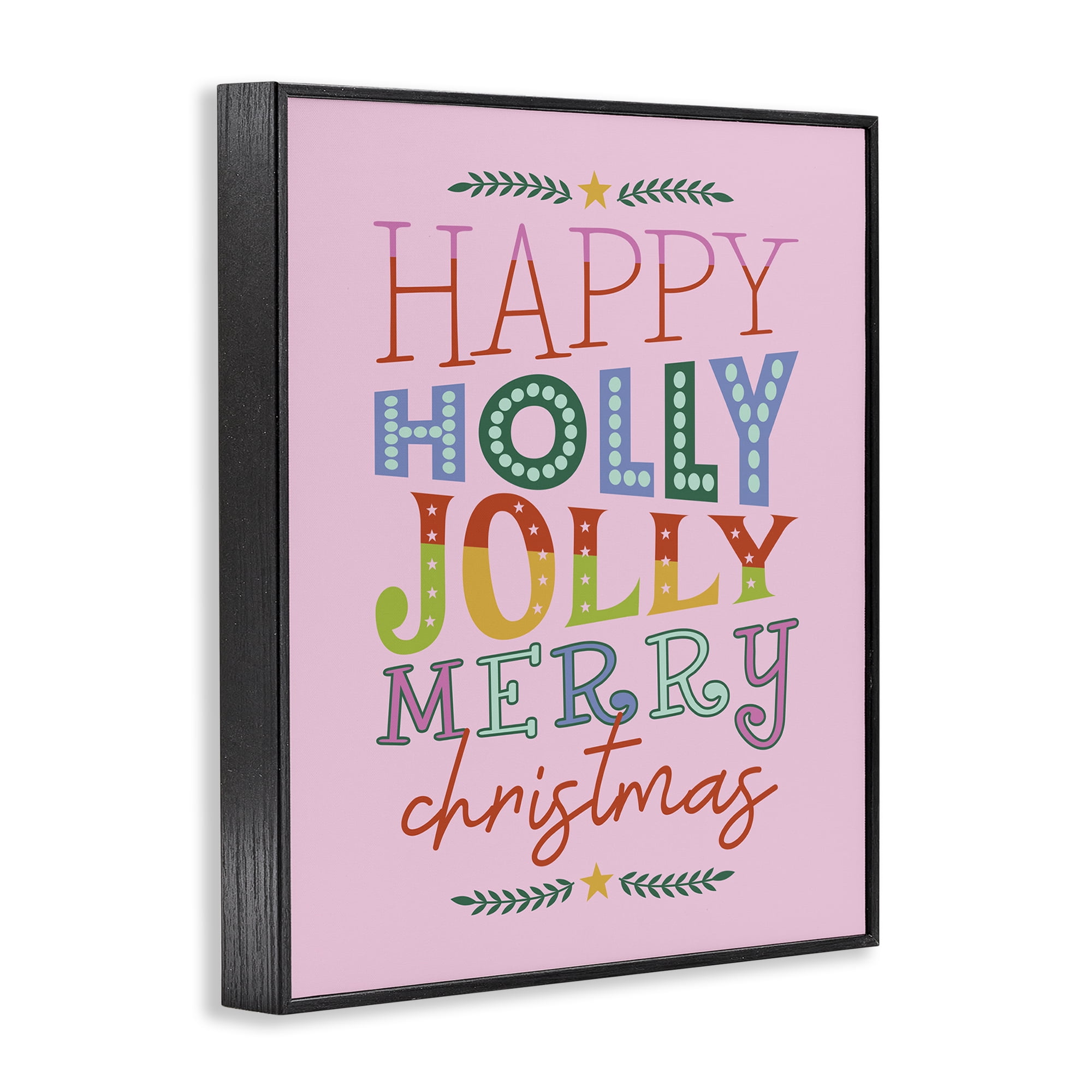 Stupell Industries Happy Holly Jolly Xmas Holiday Painting Black Framed Art Prints Wall Art, 16 x 20
