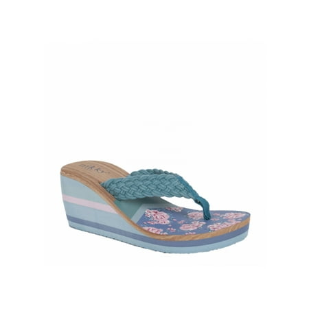 Floral Print Wedge - Blue Women Casual Comfort Floral Design Wedge