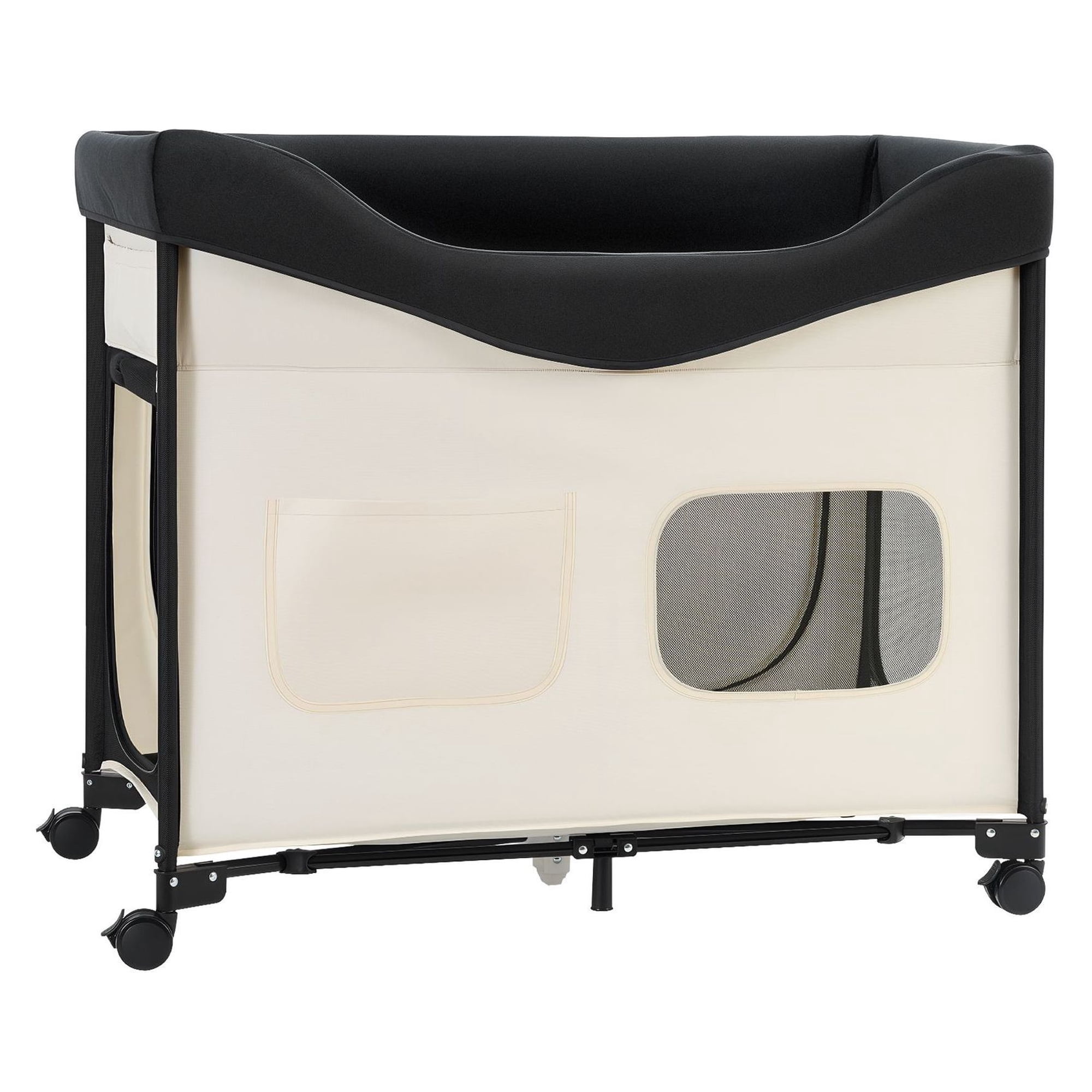 Elevated Dog Bed Foldable Bunk Pet Bed with Wheels 600D Oxford Cloth & Dutch Velvet XL Beige