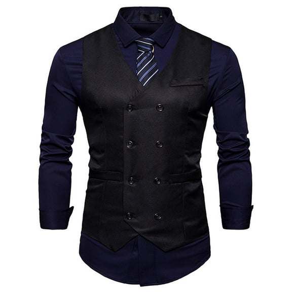 Odeerbi Suit Vest for Men 2025 Fashion Blazer Waistcoat Double Breasted Waistcoat V-neck Tank Top Black