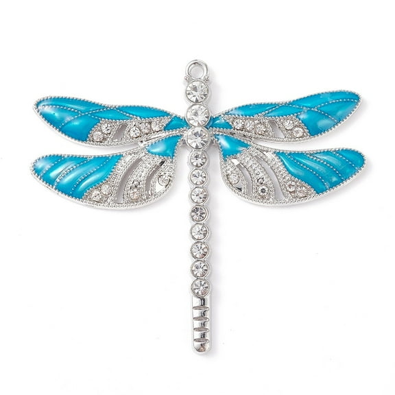 2pcs Alloy Enamel Dragonfly Big Pendants with Rhinestone Sky Blue 57x64x5mm Hole: 2mm