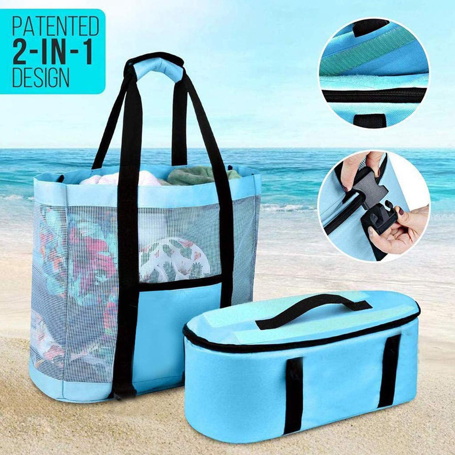 Green Large Picnic Fresh-Keeping One-Shoulder Storage Bag for Family Large mesh Picnic Bags Storage Bag Picnic Beach Bag 2 in 1 Picnic Bag with Cooler 