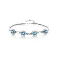 thumbnail image 1 of Gem Stone King 925 Sterling Silver Swiss Blue Topaz Tennis Bracelet for Women (4.20 Cttw, Gemstone Birthstone, Oval 6X4MM, 7 inch with 1 inch Extender), 1 of 6