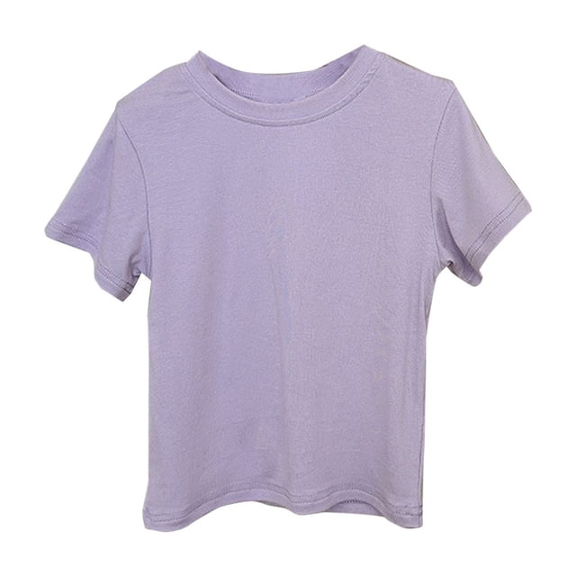 Plebaso T-Shirts en Coton Garçons Filles Manches Courtes Couleur Unie Col Rond Basiques pour Enfants Unisexes