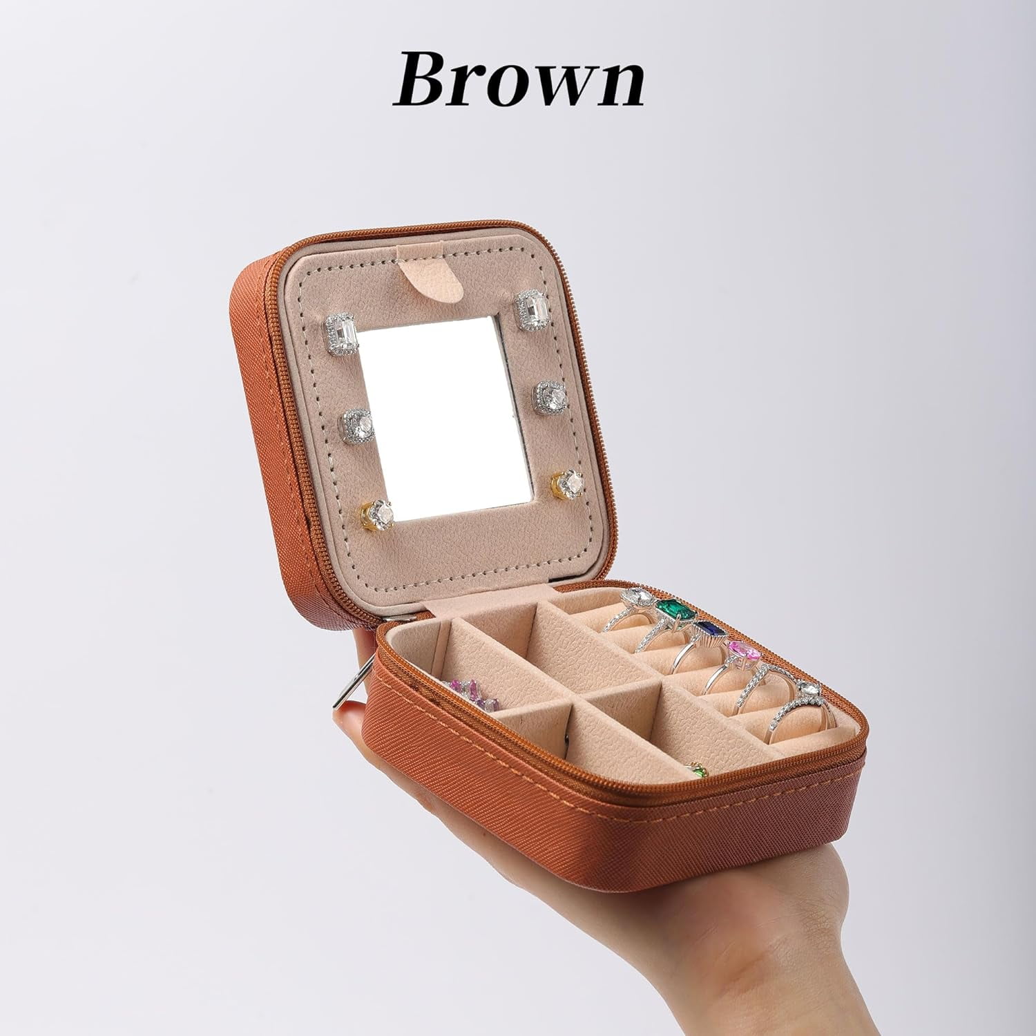 Sturdy Jewelry Organizer Box, Preppy Stuff For Teen Girls, Trendy Green Initial Travel Jewelry Case For Necklace, Earring, Rings Gifts For Women Girls - Letter C, Brown[Z1]