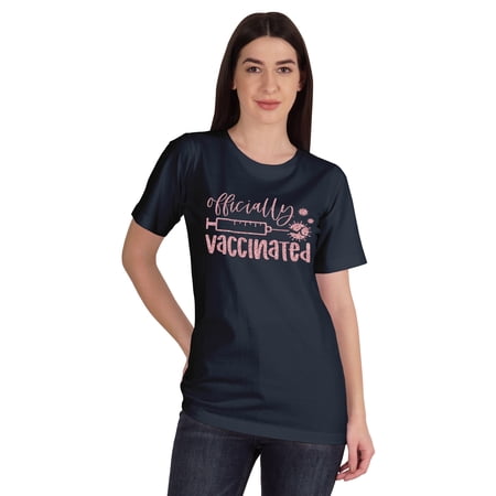 Inkmeso Officially Vaccinated T-shirt Tops For Women Graphic Crew Neck Tee Shirt