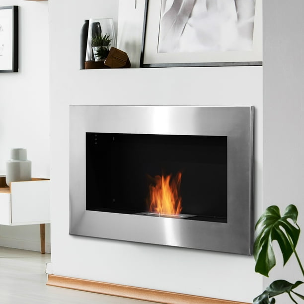 35.5" Contemporary Wall Mounted Ventless Indoor Bio Ethanol Fireplace