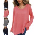 thumbnail image 3 of Suéter De Punto Manga Larga Cuello Redondo Color Puro Dobladillo Suelto Suéter Casual Para Mujer Rosa XL, 3 of 5