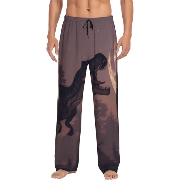 Balery Dinosaur Moonlit Forest Pantalones de pijama para hombre, pijama ultraligero, pantalón de descanso-Medium