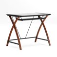 thumbnail image 1 of Glass Computer Desk with Pull-Out Keyboard Tray and Crisscross Frame, 1 of 8