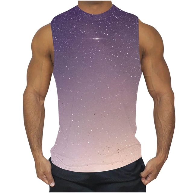 zfhfof Débardeurs Graphiques pour Hommes Motif Novateur Imprimé Sans Manches T-Shirts de Musculation Été Col Rond Décontracté Chemise de Plage